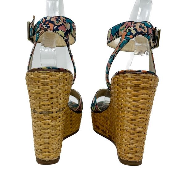 Vintage Marc Jacobs floral canvas & rattan wedge espadrilles sandals size 37 US7 - Picture 4 of 13